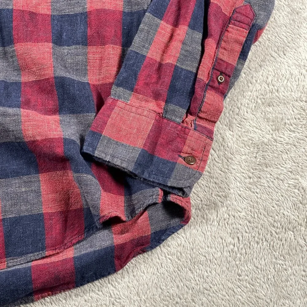 J. Crew Red Blue Plaid Check Homespun Collar Slim Shirt XL Button Down Outdoorsy